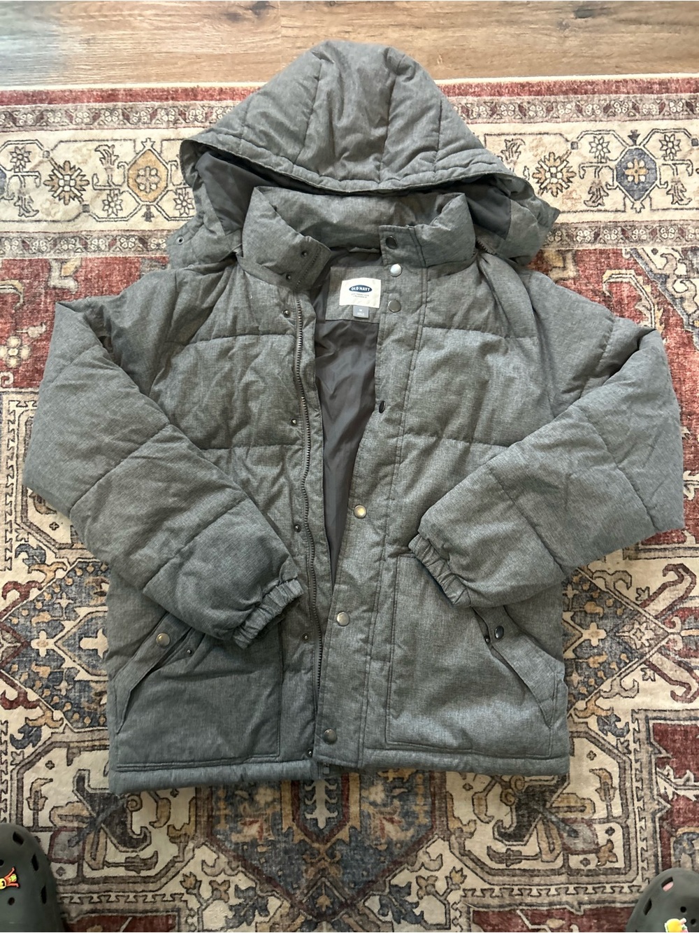 L.L. Bean mens Heather Gray Hooded Puffer Jacket